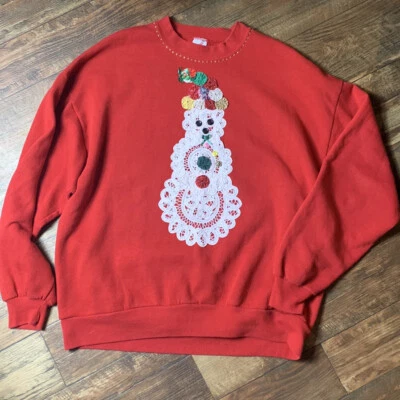 Sudadera De Colección Jerzees XL Cuello Redondo Roja Años 90’s Muñeco de Nieve Feo Navidad Tapetes Foto 1 de 3