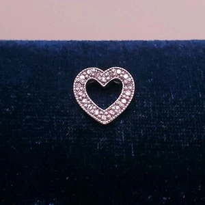 925 Sterling Silver Slide Heart Pendant with Unknown Clear Stone Chips Sparkle - Picture 1 of 3