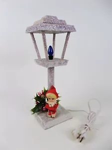 Vintage Christmas Knee Hugger Elf Pixie on Light Post Decoration Lights Up - Picture 1 of 6