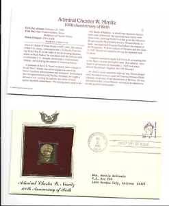 Chester Nimitz Admiral WWII 100th Birthday Gold Replica First Day Cover - Picture 1 of 10