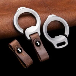 Titanium Alloy + Leather Keychain Car Key Bag Portable EDC Opener Crowbar Cutter - Picture 1 of 11