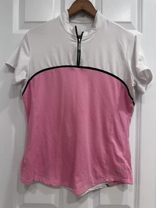 Bette & Court Tennis Shirt Women M Pink White Short Sleeve Activewear Golf Top - Picture 1 of 6