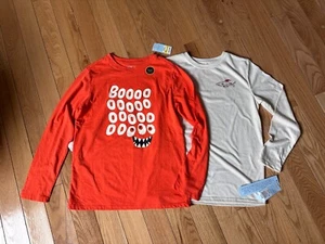 2 x Boys XL 14 Crew Neck Long Sleeve Top Fish Halloween Boo Cat & Jack - Picture 1 of 6