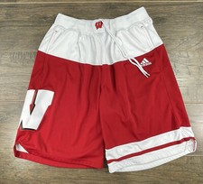Adidas Wisconsin Badgers Shorts Large NCAA White/Red Team Athletic Basketball