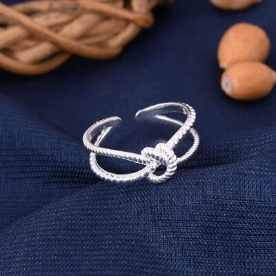 Love Knot Dotted Band Adjustable Ring In Sterling Silver For Promise Day Gift - Image 1 of 4