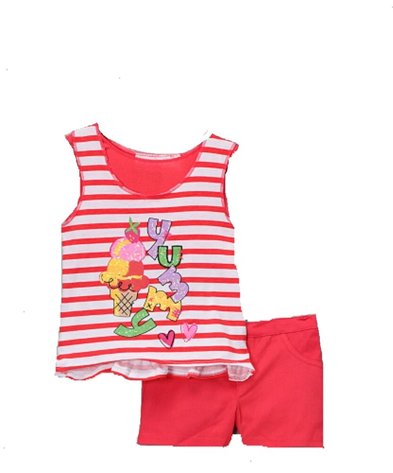 Conjunto de Camiseta y Pantalones Cortos Young Hearts Niñas Coral Rayas 'Delicioso' 12M NUEVO Foto 1 de 1