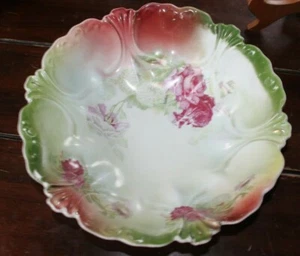 ANTIKE/VINTAGE 11" ÜBERBACKENE SCHALE MIT HANDBEMALTEN ROSEN - Bild 1 von 12