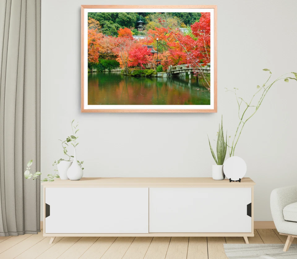 River Print, Bridge Wall Art, Forest & Trees Framed Nature Wall Art, Natural - Image 1 of 1