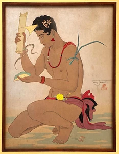 Woodblock by Paul Jacoulet "Le Betel 'Yap', 1939" (KuK) - Picture 1 of 5