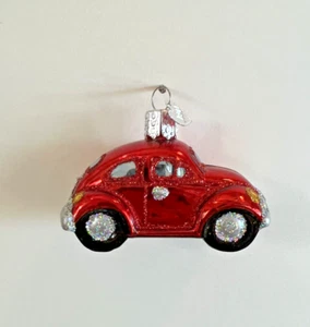 OLD WORLD CHRISTMAS GLASS BLOWN RED BUGGY ORNAMENT - Picture 1 of 2