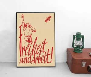 Anti-Nazi Poster SPD "Freiheit und Arbeit" 1932 Wahlen Reichsbanner Plakat - Bild 1 von 3