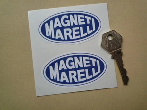 PEGATINAS MAGNETI MARELLI Azul Ovalado Rally Coche de Carreras 70 mm Par Bicicleta Clásica - Imagen 1 de 1