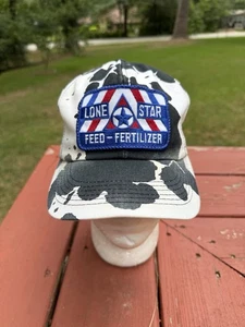 Vintage Lone Star Feed SNAPBACK FARM HAT K PRODUCTS Livestock CATTLE Cow Print - Picture 1 of 8