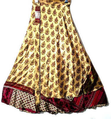 Increíble-arte Vintage Seda Sari Magic Wrap Falda Reversible Doble Capa Falda, Foto 1 de 4