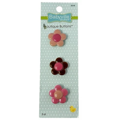 Babyville Boutique Buttons Pink Chocolate Brown Flowers 35049 3 Pc - Image 1 of 4