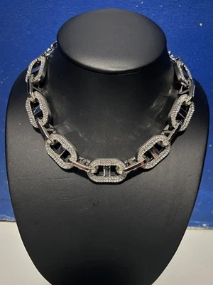 Collar de eslabones marineros vintage Ann Taylor tono plata con cristales de circonita cúbica Foto 1 de 4