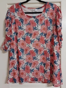 So It Is Women's 3X Sheer Floral Short Sleeve Blouse - Picture 1 of 7