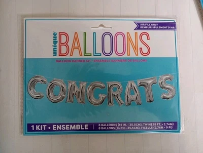 Silver CONGRATS Letter Balloons Banner Kit -Birthday Party Graduation Decor BB13 - Image 1 of 3