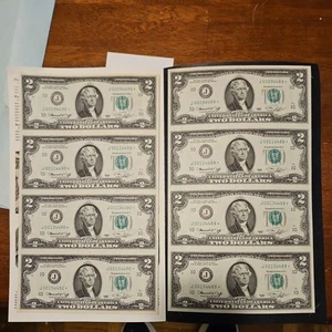 1976 $2 bills star note Uncirculated Uncut 2 Sheet Of 4 Bills (Bicentennial) - Picture 1 of 14
