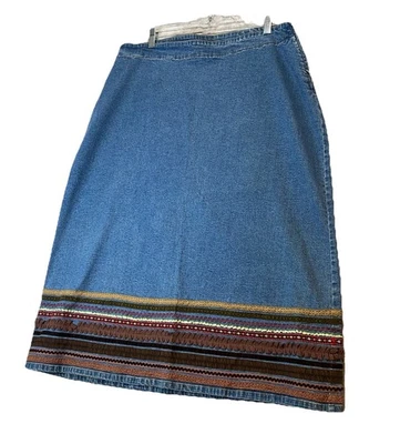 Falda Jean Denim & Co Para Mujer Bordada Floral Modesta Larga CottageCore Granny Foto 1 de 4