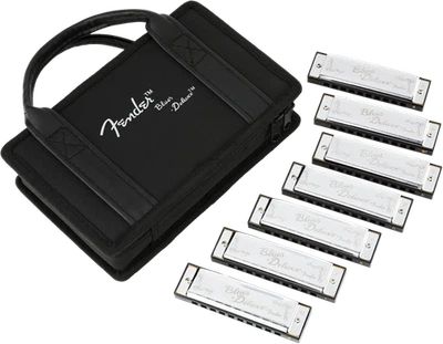  FENDER® BLUES DELUXE HARMONICAS 7-PACK WITH CASE Model # 0990701049 - 7  Keys - Image 1 of 3