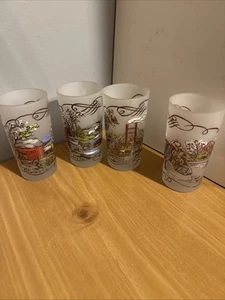 Set Of 3 Vintage Currier and Ives Frosted Scenic Drinking Glasses 5 1/8" Tall - Picture 1 of 4