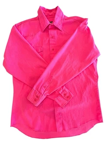 Camisa Wrangler Brushpopper Vintage Para Hombre Talla 16 1/2-35 Color Grande Rosa Caliente DEFECTUOSA - Imagen 1 de 10