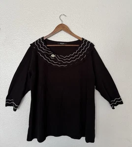 Briggs Damen schwarz gehäkelt Rüschenkragen perlenartig Knopf Gr. 1X Party Pullover - Bild 1 von 7