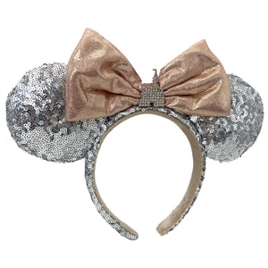 Disney~Park Mickey Mouse Bow Sequin Minnie Ears Castle Jewelry Silver Headband - Picture 1 of 8