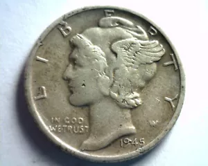 Moneda de diez centavos Micro S Mercury 1945-S muy fina/extra fina+ en muy buen estado/en buen estado+ original en muy buen estado/ef+ - Imagen 1 de 2