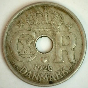 1926 Denmark Copper Nickel 10 Ore Coin Extra Fine Circulated Christian X Ruler - Picture 1 of 2