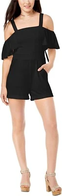 XOXO Womens Pinafore Black Cold Shoulder Romper Size S - Image 1 of 4