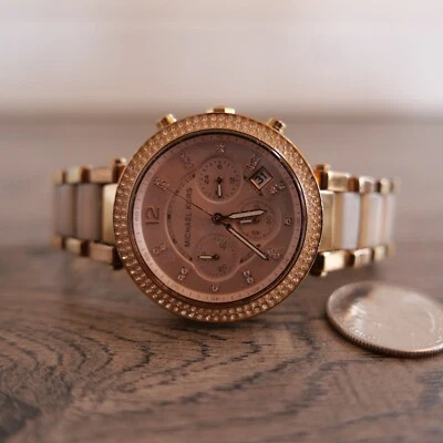 ¡Reloj cronógrafo Michael Kors Parker Pave Stones oro rosa para mujer!!! Foto 1 de 3