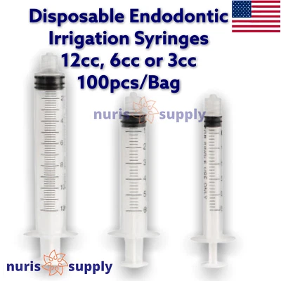 UNP Dental Endodontic Luer Lock Irrigation Syringes 3cc, 6cc or 12cc, 100pcs/Bag