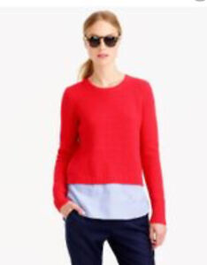 J Crew Red Wool And Blue Cotton Trim Sweater