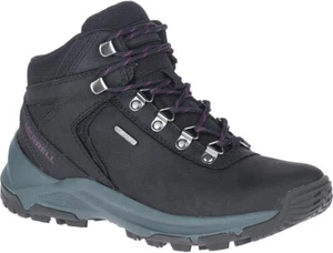 Merrell Womens Walking Hiking Boots Trainers Erie Mid Black Leather Waterproof - Picture 1 of 7