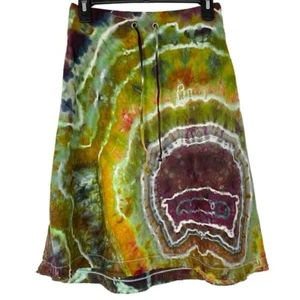 Eileen Fisher Linen Skirt Womens XS PP Organic Handmade Geode Tie Dye Green - Picture 1 of 10