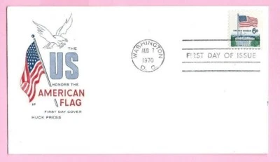 USA 1970 "HF"  FDC - US HONORS THE AMERICAN FLAG - WASHINGTON, DC & FDI Slogan  - Image 1 of 2