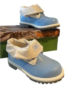 NIB Timberland Roll Top Flavor Ankle Chunky Boots Lt Blue/Whit Youth Unisex - Picture 1 of 7