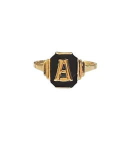 9ct Vintage Initialen Ring A mit Onyx Ring Gr. Q 1/2 - Bild 1 von 9
