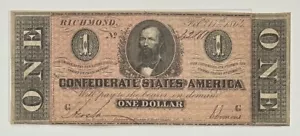 1864 Confederate States of America $1 Note - With COA from American Numismatic - Picture 1 of 3