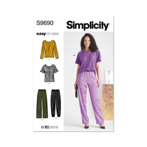 Top e pantaloni pull-on Simplicity Easy CUCIRE PATTERN S9690 taglie 8-16 o 18-26 - Foto 1 di 7