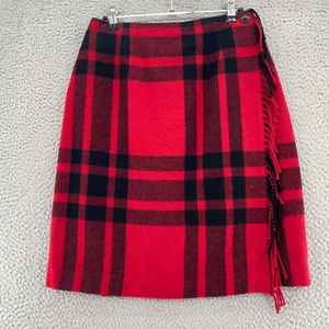 Talbots Skirt Women 8 Red Black Plaid Wool Blend Lined Wrap Fringe Mini Everyday - Picture 1 of 11