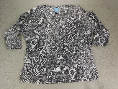 Lara Lane Womens Plus Size 1X Blouse 3/4 Sleeve Zebra Paisley Print Beaded - Image 1 of 4