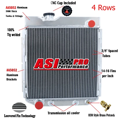 Radiador de 4 filas para Ford Mustang Falcon Ranchero Econoline Mercury 1960-1966 2,4 L Foto 1 de 4