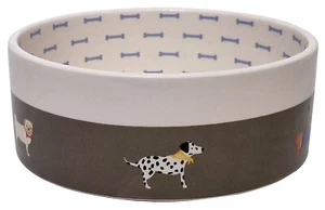 FAT FACE Marching Dogs Pet Bowl Bone Appetit Ceramic Grey 16.5X6.1cm - Picture 1 of 7