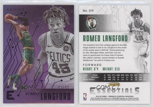 2019-20 Panini Chronicles Essentials Purple /49 Romeo Langford #219 Rookie RC