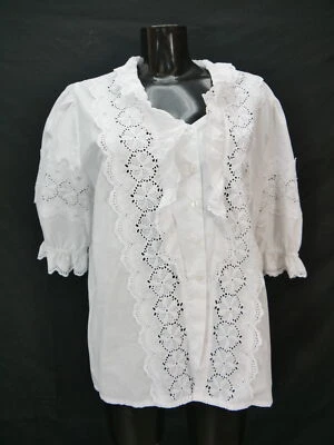 Gr.44/46 Trachtenbluse weiß Bluse für Dirndl mit Spitze und Stickerei TB8973 - Bild 1 von 4