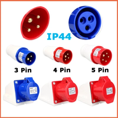 415V 16A 32A Industrial Plugs & Sockets 3 4 5 Pin Male/Female IP44 3p+N+E 1p+N+E - Image 1 of 4