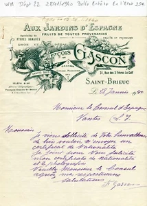 Dépt 22 - St Brieuc 31 Rue des 3 Frères Le Goff- Belle Entête Alimentation 1940 - Picture 1 of 1